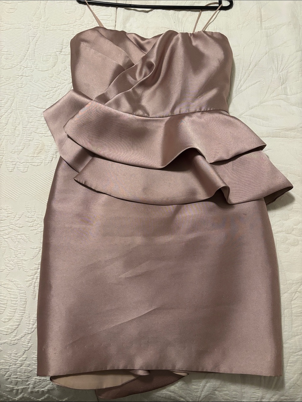 Badgley Mischka Dusty Rose Satin Peplum Mini Dress